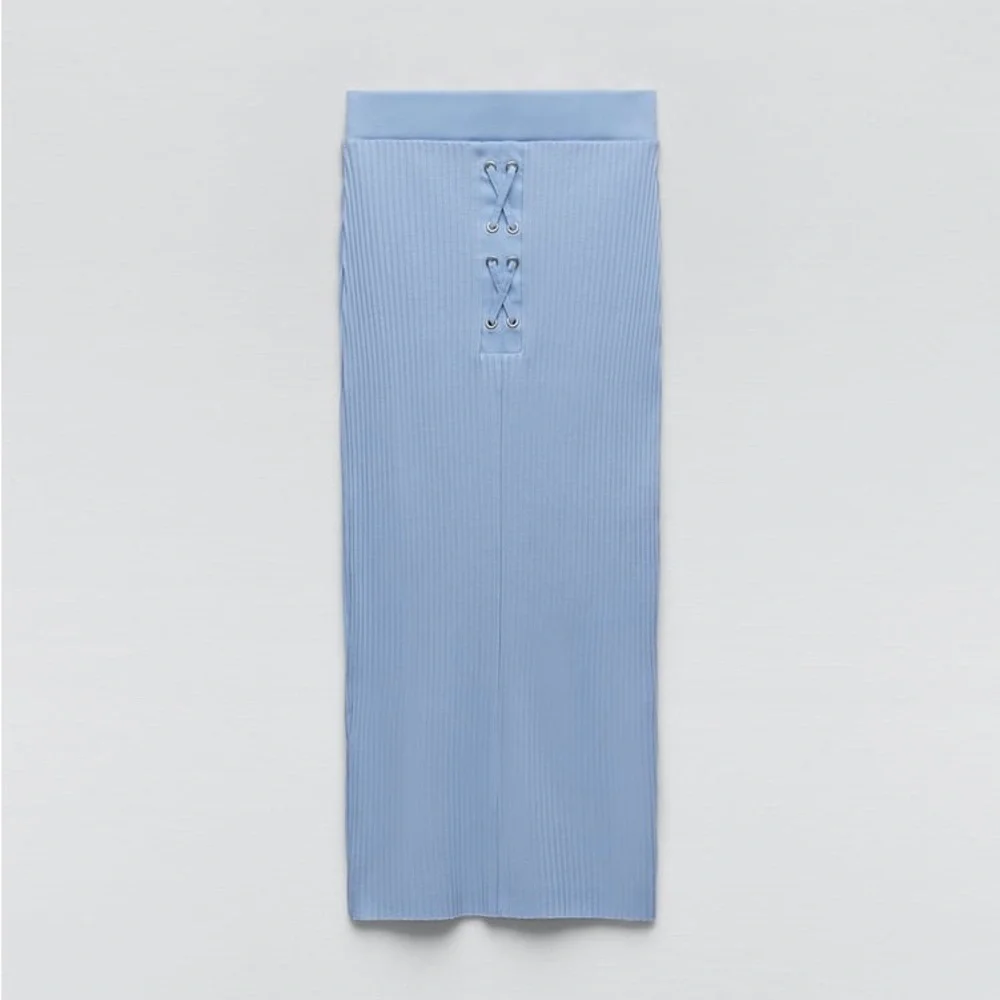 ZARA RIBBED HIGH WAIST‎ CROSSOVER DRAWSTRING MIDI SKIRT